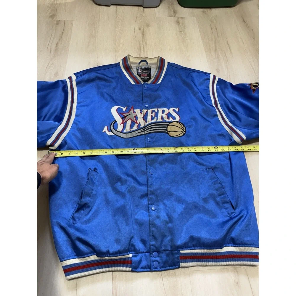 Philadelphia 76ers NBA Satin Button Up Jacket Coat UNK Men's Size 2XL Blue Snap